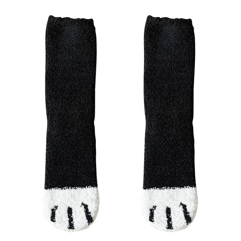 Thick and warm coral-fiber cat paw socks