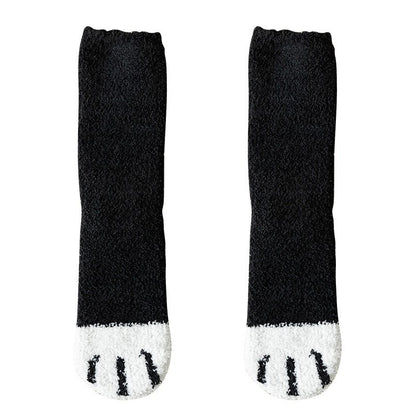 Thick and warm coral-fiber cat paw socks