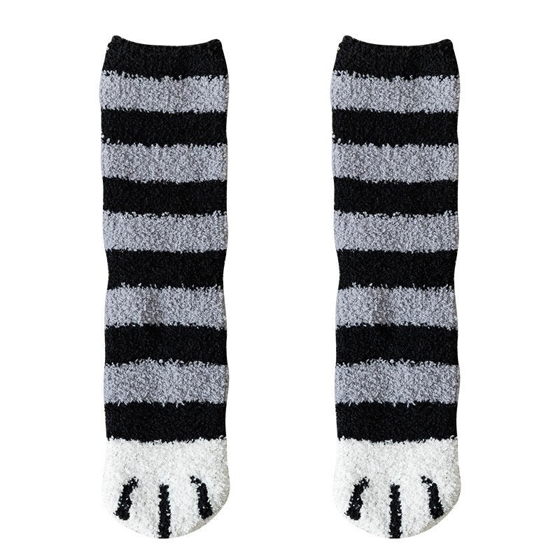 Thick and warm coral-fiber cat paw socks