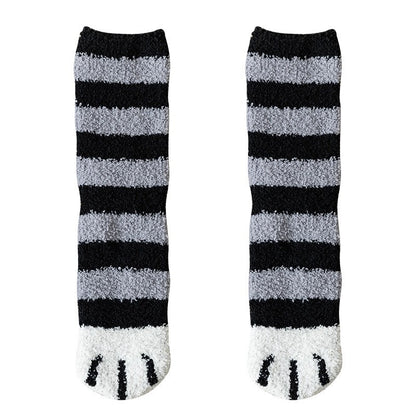 Thick and warm coral-fiber cat paw socks