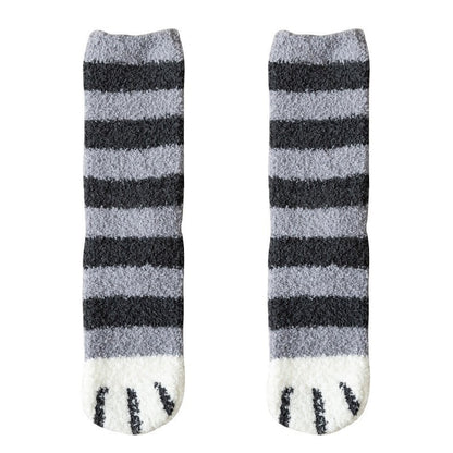 Thick and warm coral-fiber cat paw socks